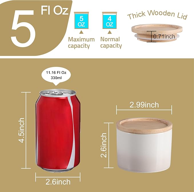 Sweejar Kitchen Canisters Ceramic Food Storage Jar, Stackable Containers with Airtight Seal Wooden Lid for Serving Ground Coffee, Tea, Sugar, Spice and More - 5 Fl Oz(Gradient Gray)-Ruum Studio Home