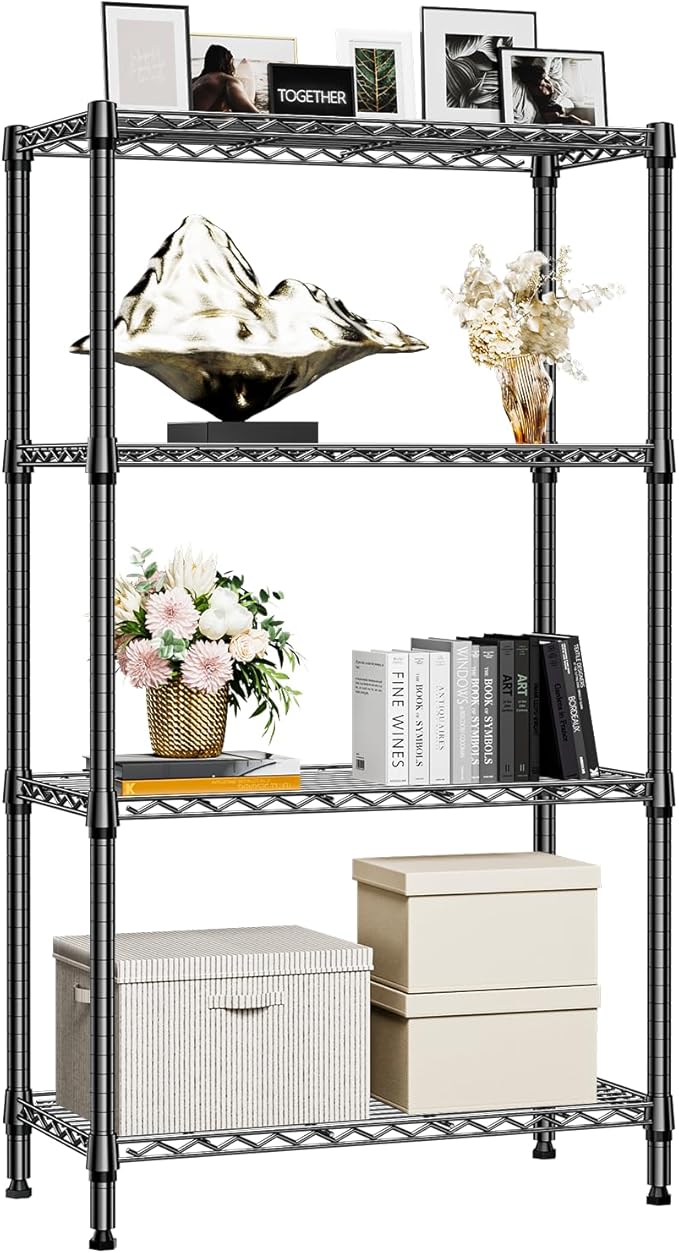 1000 lbs 4 Tier Shelf Metal Storage Shelves Shelving Wire Rack Heavy Duty Closet Organizers for Garage Kitchen Bathroom Laundry Black 15.7" D x 33.5" W x 59.5" H-Ruum Studio Home