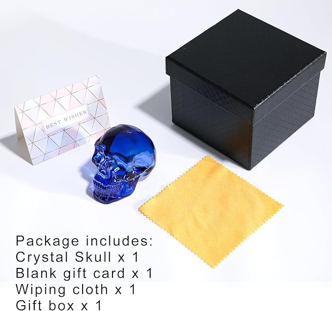 Model Statue for Halloween Decor Indoor Blue Crystal Skull Decorative Figurine Gifts for Women Husbands Halloween Head Figurine Decoration Gift (Blue Skull)-Ruum Studio Home