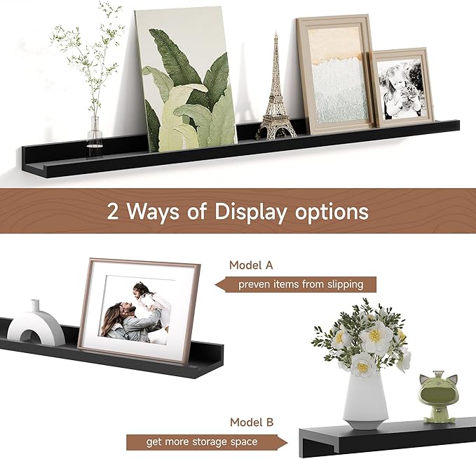 Picture Ledge Shelf for Wall, Floating Shelves Set of 4, 36 Inch Long Nursery Book Shelves for Toys Storage, Kids Bookshelf Wall Mounted for Books Photo Frames, Black-Ruum Studio Home