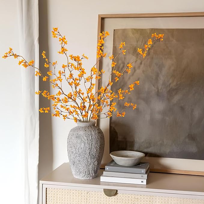 4Pcs Fake Flowers Blossom Branches Artificial Flowers for Indoor Decor, Faux Long Stem Realistic Indoor Plants for Vase Wedding Home Office Bedroom Party Table Centerpieces Decor-Ruum Studio Home