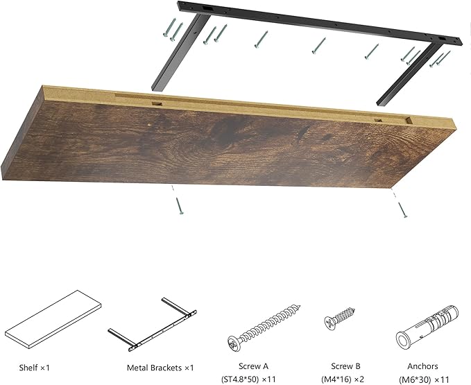 Wall Shelf Set of 2, Rustic Brown Floating Shelves 24 in W x 10 in D x 1 in H, Wooden Floating Wall Shelf with Invisible Brackets for Living Room/Bedroom/Bathroom/Kitchen Storage and Decor-Ruum Studio Home
