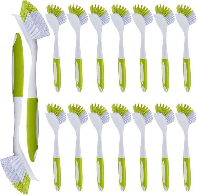 Hsei 20 Pcs Light Green Kitchen Scrub Dish Brush Bulk with 11 Inch Anti Slip Handle Cleaning Dish Scrubber with Stiff Bristles Washing Scrub Brushes for Housekeeping for Pots and Pans, Kitchen Sink-Ruum Studio Home