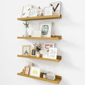 Picture Ledge Shelf, Wood Floating Shelves Set of 4, 24 inch Picture Ledge Shelves, Photo Ledge Nursery Book Shelves Wall Mounted for Living Room Kids' Room Bedroom, Color Oak-Ruum Studio Home