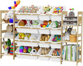 Toy Storage Organizer, with 4-Tier Toy Shelf and 12 Bins, Kids Bookshelf and Toy Storage with 6 Shelves for Kids Room Bedroom Playroom Nursery Room-Ruum Studio Home