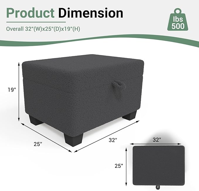 Ottoman Sofa, Modern Comfortable Ottoman with Storage Space for Living Room Apartment Lounge Sofa, Black Bouclé-Ruum Studio Home