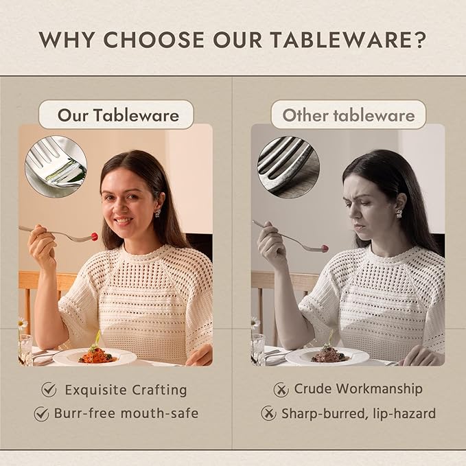 KINGSTONE Silverware Set, Luxury 60 Piece Flatware Set for 12, 18/10 Stainless Steel Cutlery Set with Diamond Cut Pattern for Kitchen, Home, Wedding, Party, Mirror Polished and Dishwasher Safe-Ruum Studio Home