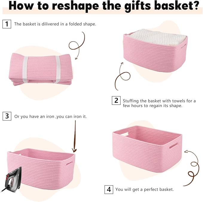 OIAHOMY Storage Basket for Shelves, Closet Cube Storage Bins Baskets for Clothes Blanket Towels, Baby Nursery, Toy Baskets Box, Woven Rope Basket, 15.75*11.81*7.09 IN, 2 Packs Pink-Ruum Studio Home
