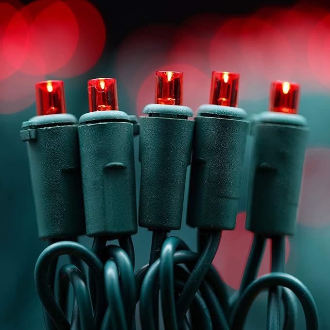 200 Count Red Wide Angle LED Christmas Lights, 66 ft Green Wire UL Certified Commercial Grade 5mm Holiday String Light Set (Red)-Ruum Studio Home