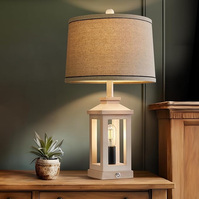 23.75" Retro Farmhouse USB C+A Ports Table Lamp with 3 Way Dimmable Touch Control White Nightlight Vintage Modern Lamp for Living Room Bedroom with 2 Light Sources-Ruum Studio Home