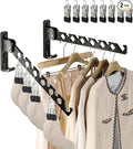 Wall Mount Coat Hanger Holder Black Clothes Drying Organizer Rack Garment Hooks Aluminium Retractable Folding Indoor Wall Mounted Hanger Space Saver for Laundry Room Bedroom Black 2 Pack with 8 Hooks-Ruum Studio Home