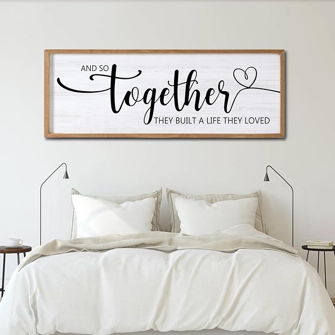 And So Together They Built A Life They Loved Decorative Rustic Sign & Plaque Framed Wall Art for Couples, 40''×15''Wooden Long Wall Decor Above Bed, Vintage Horizontal Farmhouse Wedding Gift-Ruum Studio Home