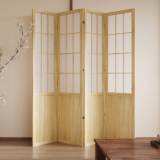 5.6FT Room Divider and Folding Portable Partition Screen, Chinese Japanese Shoji Style for Room Separation - 4 Panel (Natural)-Ruum Studio Home