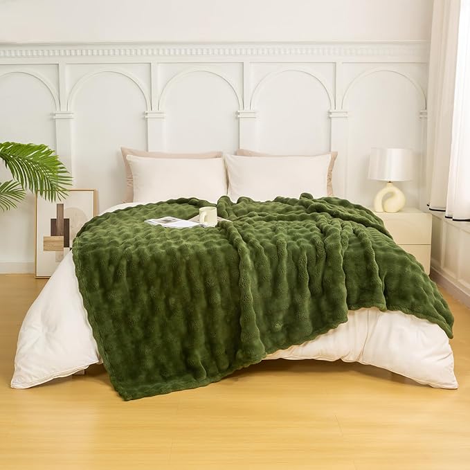YUSOKI Luxury 3D Bubble Throw Blanket 3.1lb,All Ages,Home Decoration, (Olive Green,60 * 80inches)-Ruum Studio Home