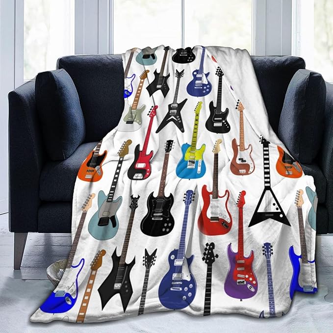 Electric Guitars Pattern Throw Blanket Music Soft Fleece Blanket Men Women Gift for Kids Boys Girls for Party Couch Sofa Bed Deco Blankets 80x60 Inch-Ruum Studio Home