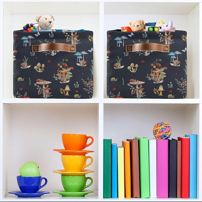 Storage Basket Bin Mushroom Snail Organizer Basket Collapsible Shelf Basket Cube with handle for Nursery Bedroom Bathroom, one sizex1-Ruum Studio Home