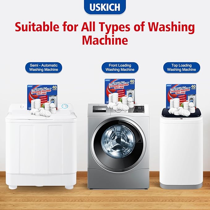 USKICH Washing Machine Cleaner Descaler 40 Pack-Deep Cleaning Tablets For HE Front Loader & Top Load Washer,Washer Machine Cleaning Tablets Clean Inside Drum and Laundry Tub Seal,Septic Safe-Ruum Studio Home