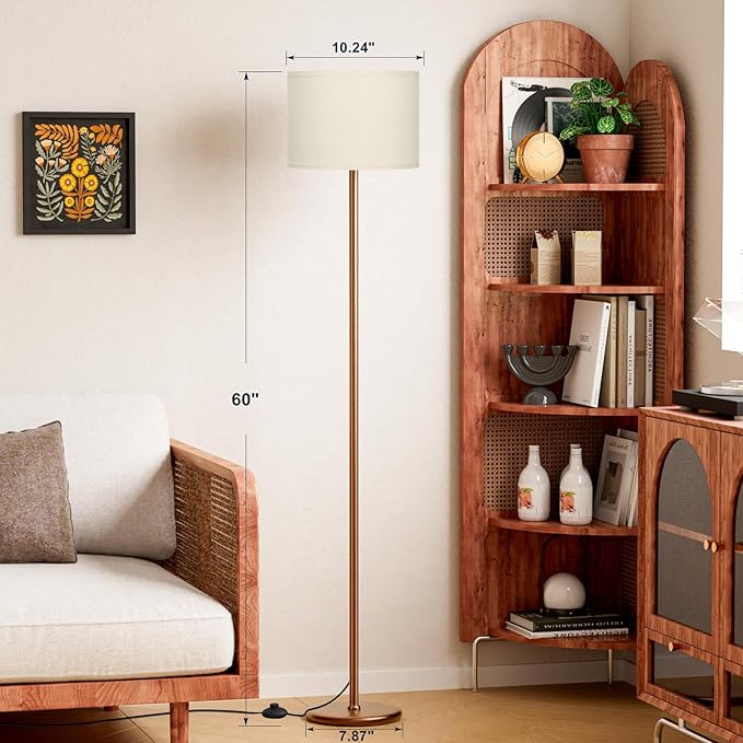 Ambimall 60'' Modern Floor Lamp with Shade, Tall Lamps for Living Room, Bedroom, Office, Dining Room, Beige Shade with Brown Pole(Without Bulb)-Ruum Studio Home