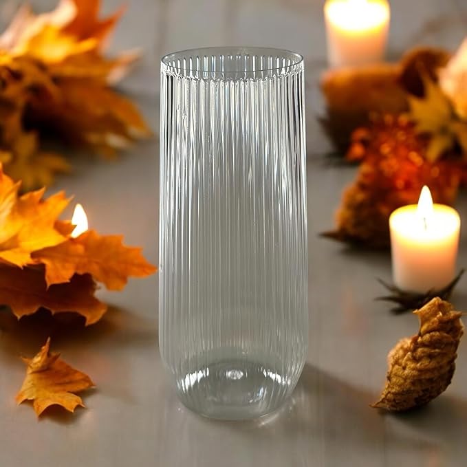 48 Pack Ribbed Ripple Stemless Toasting Glasses, Origami Durable 9 Oz BPA-Free Disposable Plastic Champagne Flutes for Weddings, Bars, Events, and Celebrations (Clear)-Ruum Studio Home