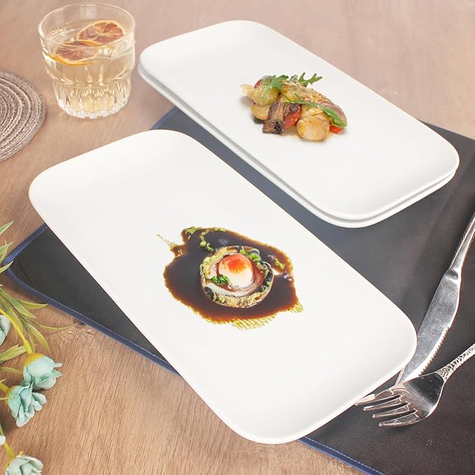 Serving Platters Set of 4, Rectangular Serving Plates, Serving Trays for Entertaining Party, Microwave,Oven,Dishwasher Safe,Kitchen Dinnerware, White 12.4 Inch-Ruum Studio Home