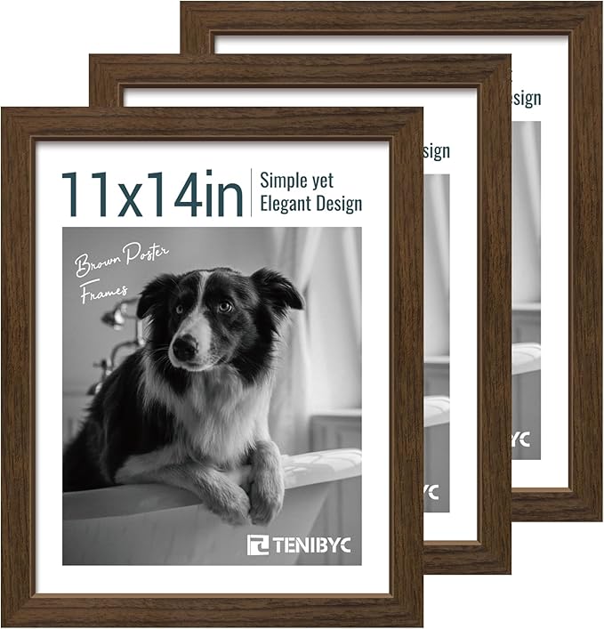 11x14 Picture Frame Set - 3 Pack, Brown Woodgrain, Wood Photo Frame, HD Tempered Glass, Wall Gallery Photo Frame-Ruum Studio Home