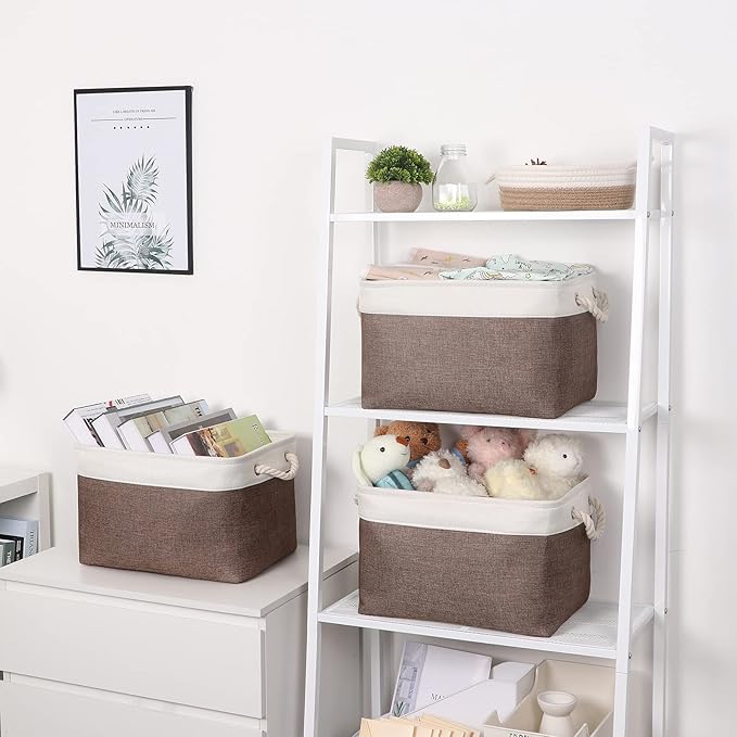Bidtakay Baskets Fabric Storage Bins for Shelves [3-Pack] Decorative Storage Baskets for Organizing 15 X 11 X 9.5 inches Nursery Closet Foldable Toy Storage Closet Organizer Brown-Ruum Studio Home