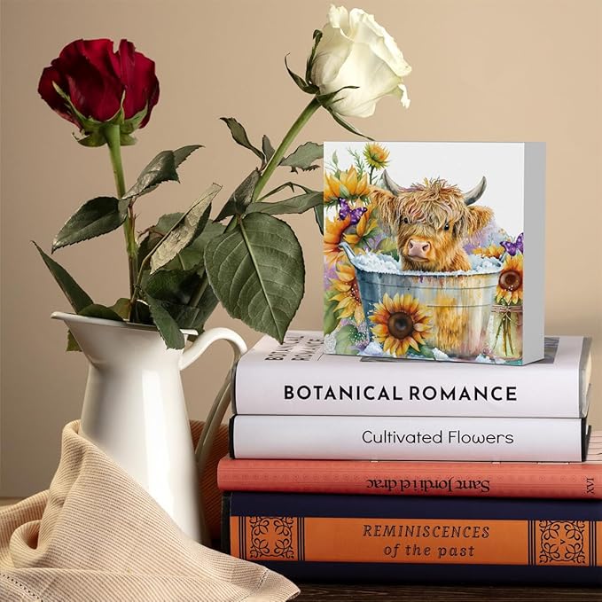 Highland Cow Funny Bathroom Decor, Highland Cow Gifts, Highland Cow Decor,Highland Cow Nursery Decor,Wooden Box Decor Sign for Home Farmhouse Office Living Room Table Shelf Tiered Desk-Ruum Studio Home
