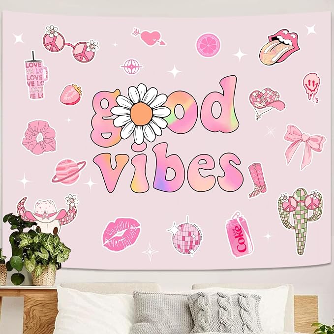 Lunerfex Y2K Tapestry Pink Wall Tapestry, Cute Tapestries for Bedroom Funny Tapestries Wall Hanging for Bedroom Living Room Decor Pink-1 44"x60"-Ruum Studio Home