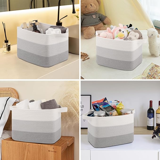 Storage Baskets for Organizing, Woven Baskets for Shelves, Rectangle Decorative Organizer for Storage Clothes, Toy, Books, Towels Nursery Bins 3 Pack (Gradient Grey)-Ruum Studio Home