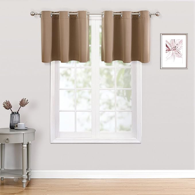 ChrisDowa Small Kitchen Valances for Windows - Grommet Short Thermal Insulated Room Darkening Window Valances Curtains for Living Room (2 Panels, Cappuccino, 52 x 18 Inch)-Ruum Studio Home
