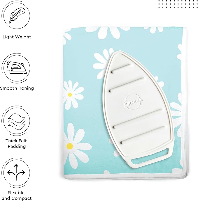 Encasa XO Ironing Mat/Pad (Large 48"x28") with 3mm Padding & Silicone Iron Rest for Steam Pressing on Tabletop or Bed - Heat Resistant, Portable, Quilting & Travel Blanket - Daisy Blue-Ruum Studio Home