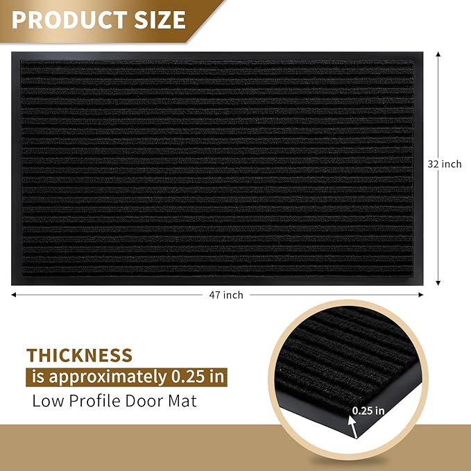 Yimobra Front Door Mat Outdoor Indoor Entrance, 100% Waterproof All-Season All Weather Doormat, Welcome Matt Outside Entry, Non Slip, Low Profile, Heavy Duty Patio Porch Floor Mats,47 x 32,Black-Ruum Studio Home