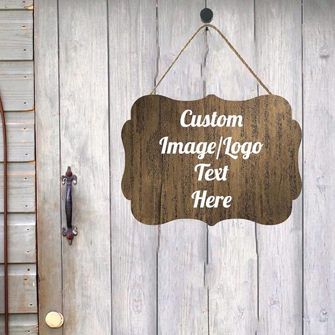 Personalized Wooden Welcome Sign Front Door Decor Home Sign Customized Image/Text Hanging Farmhouse Decorations for Home Office 11.2 * 8 Inch-Ruum Studio Home