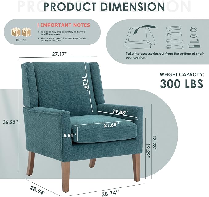 COLAMY Modern Wingback Living Room Chair Set of 2, Upholstered Fabric Accent Armchair, Single Sofa Chair with Lounge Seat and Wood Legs for Bedroom/Office/Reading Spaces, Teal-Ruum Studio Home