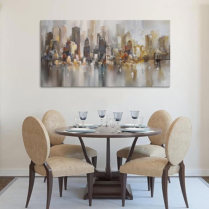 New York City Wall Art - Modern Abstract Wall Art for Living Room, Office & Bedroom Cityscape & Paintings for Bedroom brooklyn bridge Wall Art Pictures Wall Decor Chicago Artwork for Walls 24×48IN-Ruum Studio Home