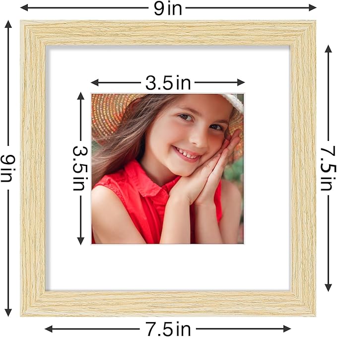 Vittanly 8x8 Picture Frames Set of 9, Shatter Resistant Plexiglass, Display 4x4 Pictures with Mat or 8x8 without Mat, Photo Frames for Wall Mount, Engineered Wood, OAK-Ruum Studio Home