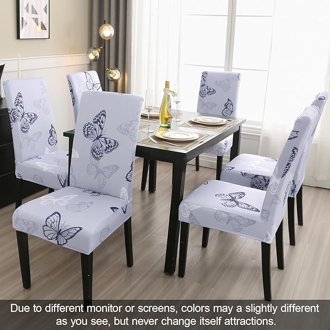 JQinHome Pattern Chair Covers for Dining Room Set of 6, High Stretch Removable Washable Parsons Chair Slipcover for Home Party Hotel Wedding Ceremony (Grey Butterfly,6PCS)-Ruum Studio Home