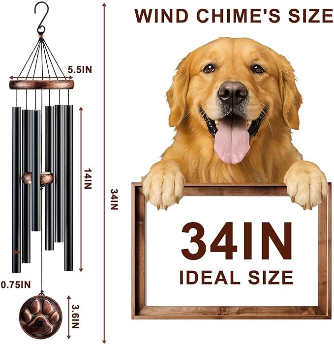 Dog Memorial Gifts, 34" Pet Memorial Wind Chimes for Loss of Dogs, Pet Loss Passing Away Remembrance Sympathy Bereavement Gift, DogPaw Vintage Wind Chime for Outside (DIY 34" Pet Memorial)-Ruum Studio Home