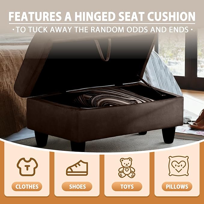 Ottoman Rectangular Storage Ottoman Bench, Flannel Footrest Stool Footstool with Lid for Living Room, Bedroom, Entryway, Coffee, 28.5"x19"x17.5"-Ruum Studio Home