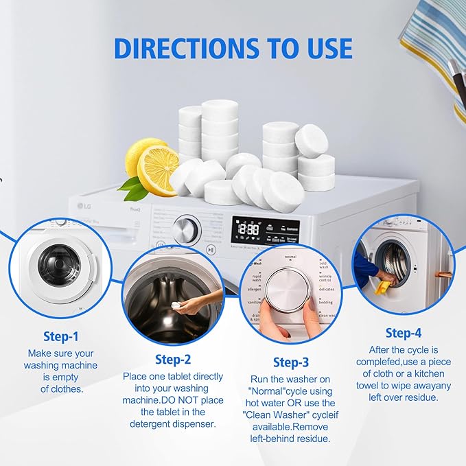 USKICH Washing Machine Cleaner Descaler 40 Pack-Deep Cleaning Tablets For HE Front Loader & Top Load Washer,Washer Machine Cleaning Tablets Clean Inside Drum and Laundry Tub Seal,Septic Safe-Ruum Studio Home