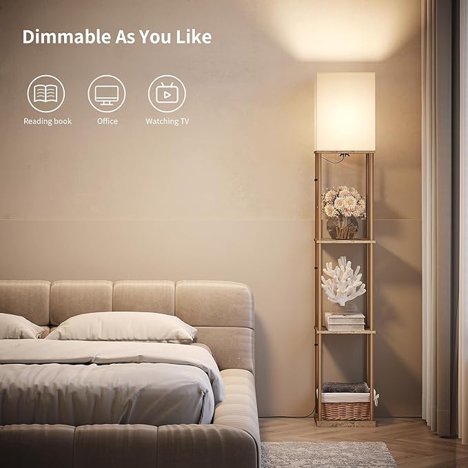 SUNMORY Floor Lamp with Shelves, Modern Square Shelf Lamps, Display Shelf Standing Lamp with 3 Color Temperature Bulb, Corner Bookshelf Lamps for Living Room and Bedroom Office, Home Decor-Ruum Studio Home