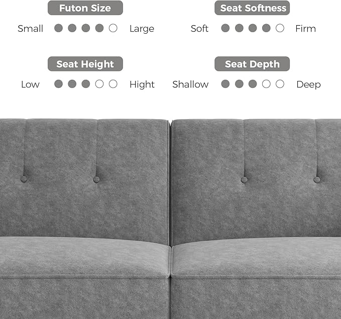 89” Futon Sofa Bed, Comfy Futon Couch Bed with 2 Square Pillows, Convertible Sleeper Sofa with Adjustable Backrest& Armrests, Modern Loveseat Sleeper for Living Room, Bedroom, Light Gray-Ruum Studio Home