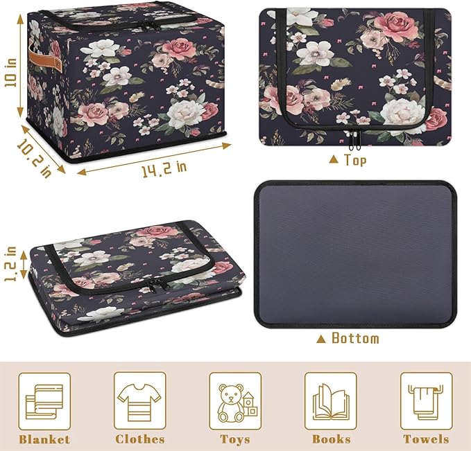Rectangular Storage Baskets for Shelves - Waterproof Foldable Laundry Basket, Nursery Hamper, Reusable Toy Bin for Organizing Toys, Books, Clothes, Closet 14"x10.2" x10.4" (Flowers)-Ruum Studio Home