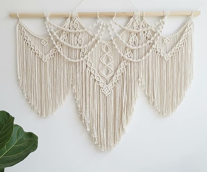 large macrame wall hanging - Boho Tapestry Macrame Wall Decor Art- Chic Bohemian Handmade Woven Tapestry Home Decoration for Bedroom Living Room Apartment Wedding Party - 43"x32" (Beige-fringe)-Ruum Studio Home