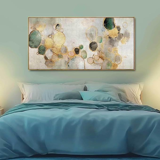 Gold Circle Modern Artwork Framed Abstract Wall Art Green Canvas Decor 24"x48" Wall Decorations for Bedroom Living Room Kitchen-Ruum Studio Home