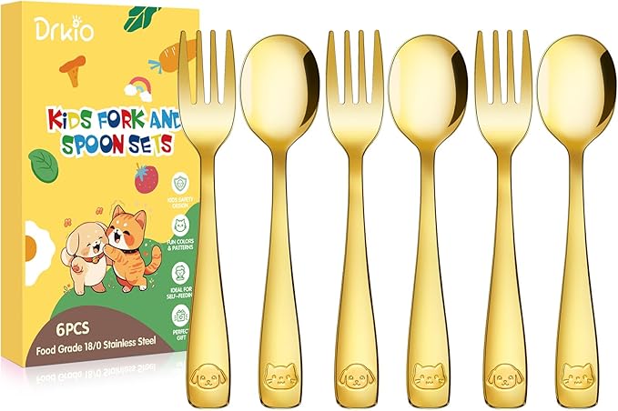 DRKIO Stainless Steel Toddler Utensils Set - 6 Pieces Kids Silverware Set Children Safe Food Grade Small Forks and Spoons Dishwasher Safe Mirror Polished-Ruum Studio Home
