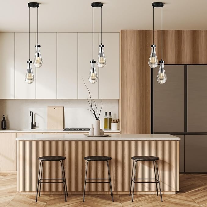 Black Raindrop Pendant Lights Kitchen Island, Bronze 2-Light Cluster Pendant Light for Dining Room, Dimmable Hanging Pendant Lighting Bedroom Light Fixture Ceiling Chandelier for Foyer-Ruum Studio Home