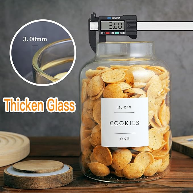 Set Of 2 Large Glass Jar with Wooden Lid with 132 Labels, Glass Storage Jars for Flour Pasta Candy Coffee Cookie and More(70 FL OZ/2000 ml)-Ruum Studio Home