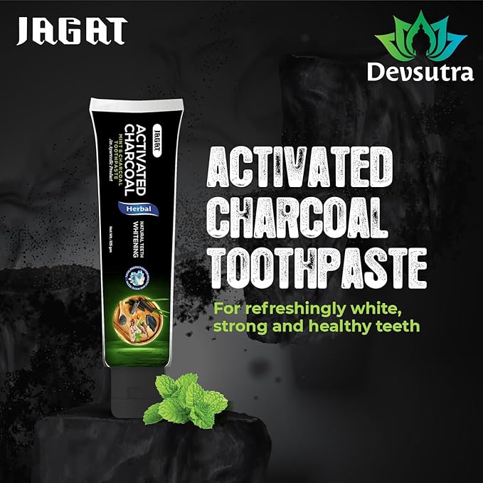 Jagat Devsutra Activated Charcoal & Fresh Mint Toothpaste | Doctor Recommended Ayurvedic, Organic & Herbal | 100% Natural Teeth Whitening, No Fluoride & Artificial Colors, Gum Cure, Vegan - Pack of 4-Ruum Studio Home
