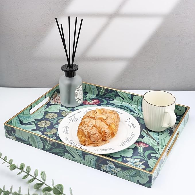 Spsyrine Serving Tray with Handles, Plastic Decorative Tray for Coffee Table, Living Room, Home Decor, Leicester-Ruum Studio Home